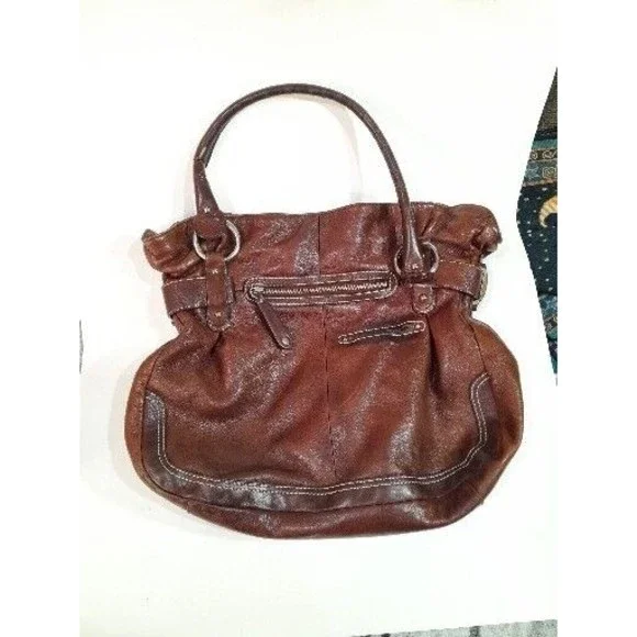 Leather Purse B.MAKOWSKY Raisin Brown Belted Clip Shoulder Bag -VERY NICE - Picture 7 of 16